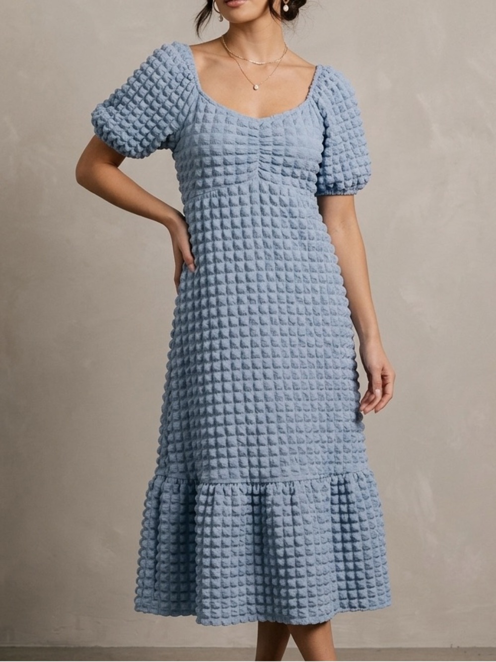 Baltic Born Light Blue Textured Midi Dress